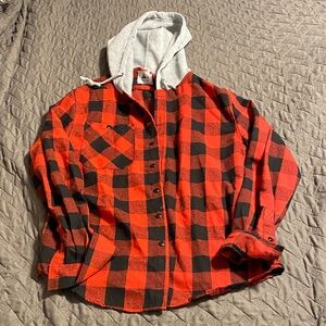 Red and Black Plaid Hoodie Shirt